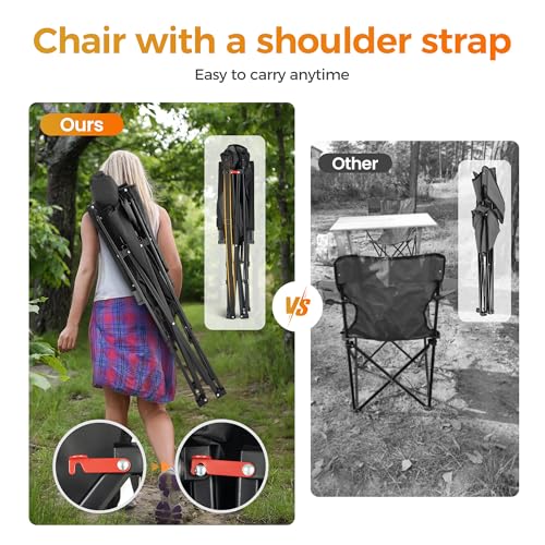 Heavy Duty 550LBS Padded Camping Chairs with Lumbar Support (Black / 1PC)