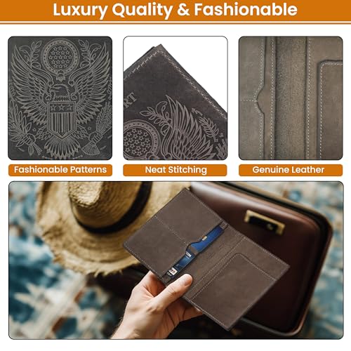 Leather Passport Holder Cover (Grey)