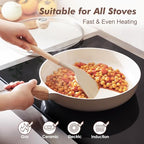 9.5inch Ceramic Nonstick Frying Pan Paella Pan with Lid (9.5 Inch / TAFFEE Taupe)