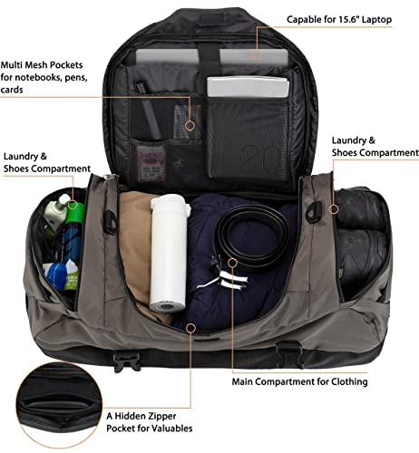 Large Duffel Backpack Sports Gym Bag with Shoe Compartment Grey 80L (80L / Grey)