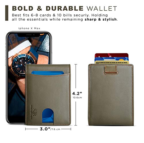 RFID Blocking Slim Bifold Genuine Leather Thin Minimalist Front Pocket Wallets for Men Billfold Wallet Men Gift (Salted Green 2.0)