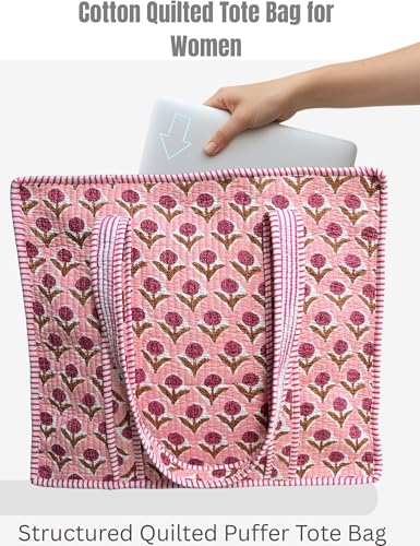 100% Cotton Quilted Tote Bag For Women (Blobfish Night Shadz Floral Print)