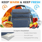 Double Layer Cooler Insulated Lunch Bag Adult Lunch Box Large Tote Bag for Men (Navy)