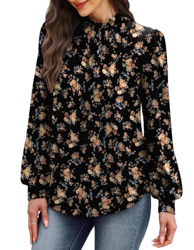 Womens Tops for Teachers Fall Outfits for Women 2026 Long Sleeve Shirts Blouses Work School Outfits for Teachers Outfits Fall Clothes Fashion Clothing Trendy Ladies Tops Rose Floral L (01 - Rose Floral / Large)