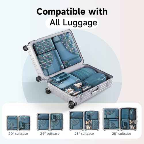 Packing Cubes for Travel (10 Dark Blue Floral)