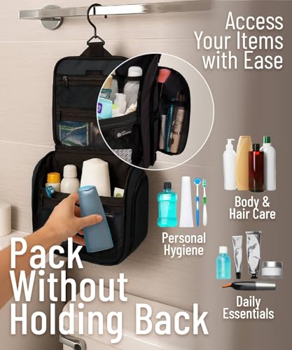 D&D Wanderlust Hanging Travel Toiletry Bag for Women & Men (2 Pack Black)