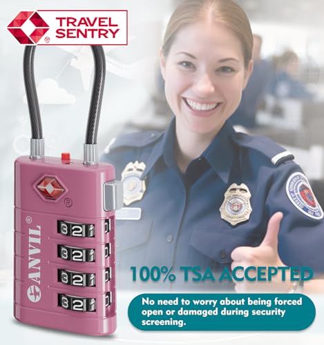 TSA Approved Luggage Locks with Search Alert Indicator (Rose Purple)
