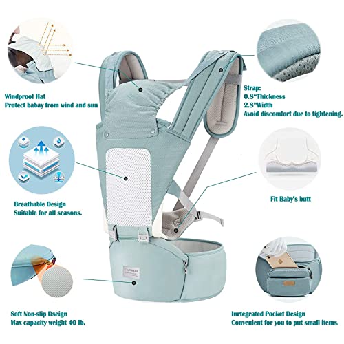 Baby Carrier Newborn to Toddler Baby Carriers with Seat Infant Baby Holder Backpack Baby Carriers Front and Back for Carrying and Hiking (Green)