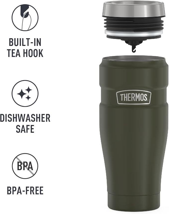 THERMOS Stainless King Vacuum-Insulated Travel Tumbler, 16 Ounce, Army Green - Image 5