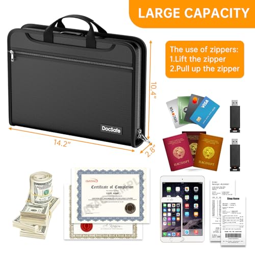 Accordion File Organizer with Combination Lock (Black-transparent Sleeves)