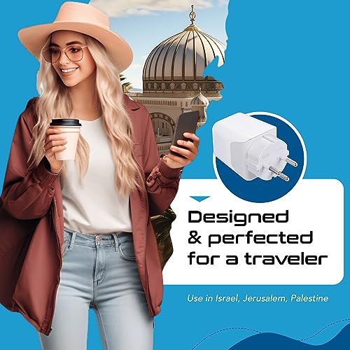 Israel Palestine Travel Adapter Plug with Dual USB (Snow white)