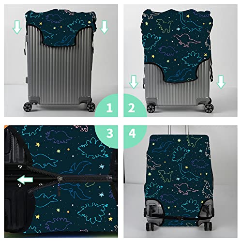 Luggage Cover Suitcase Protector Plus 1 Luggage Tag (Dinosaurs Space / L)