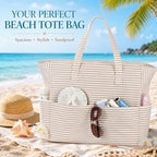 Large Beach Bag for Women (Khaki White)
