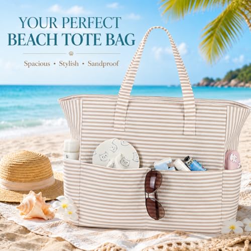 Large Beach Bag for Women (Khaki White)