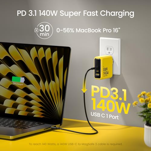 Youth 140W GaN+ USB C Charger 100W Laptop Fast Charger PD3.1 PPS 3 (Yellow)