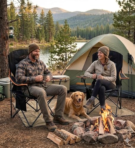 Padded Oversized Camping Chair with Lumbar Support for Adults (Black / Single Pack)