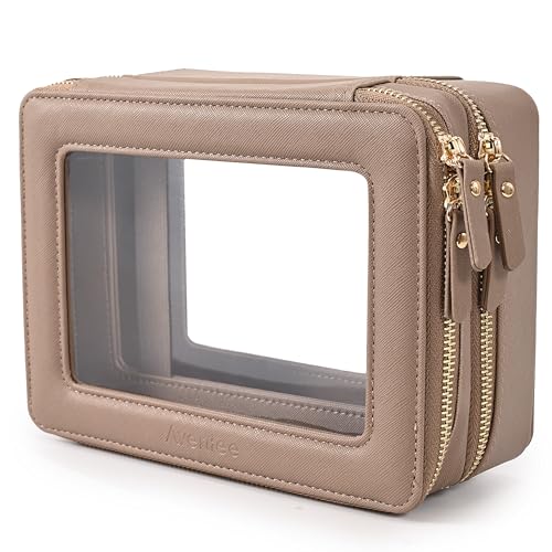Large Clear Makeup Bags (Taupe / Dual Layer)