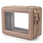 Large Clear Makeup Bags (Taupe / Dual Layer)