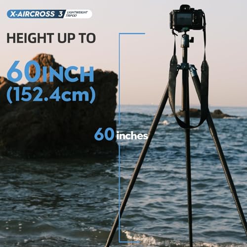 62 Inch Carbon Fiber Tripod for Camera Ultralight Travel Camera Tripod Max Loads Up 22lbs X (Blue)