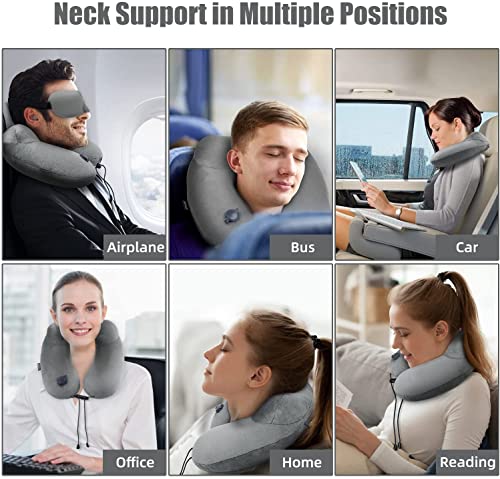 Inflatable Travel Neck Pillow for Airplanes (Premium Grey)