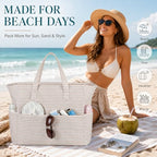 Large Beach Bag for Women (Khaki White)