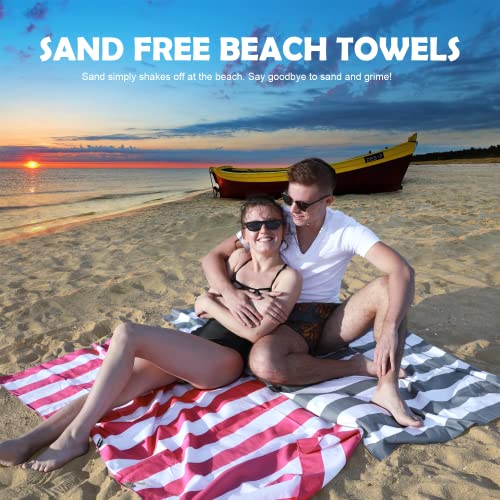Microfiber Beach Towel Sand (O-rose Red Stripes / Large(60x30"))