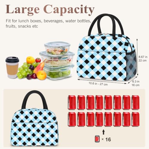 Lunch Box for Women Adult Men (A-Blue White Black Grid / Medium - 10L)