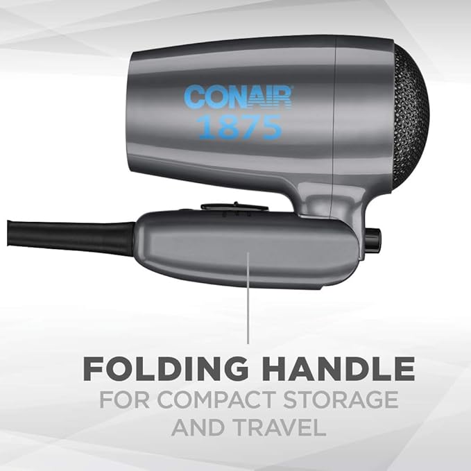 Conair Travel Hair Dryer with Dual Voltage,1875W Compact Blow Dryer with Folding Handle,Gray,(Pack of 4)