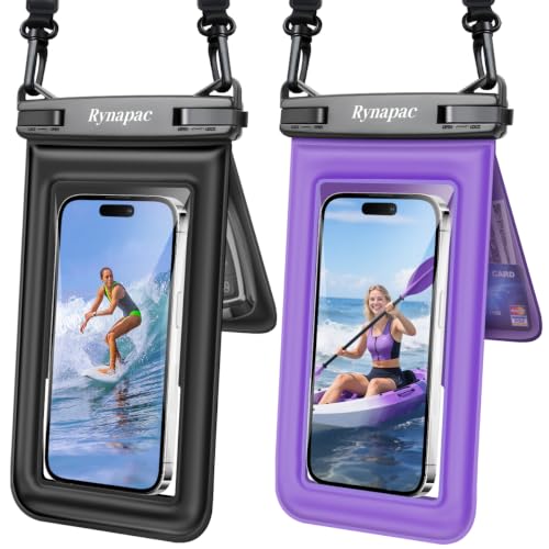 Double Space Floating Waterproof Phone Pouch [Up to 8.5''] (Black & Purple)