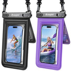 Double Space Floating Waterproof Phone Pouch [Up to 8.5''] (Black & Purple)