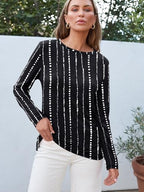 Long Sleeve Shirts for Women Casual Crewneck Tops Basic Tees (Small / Blackdotline)