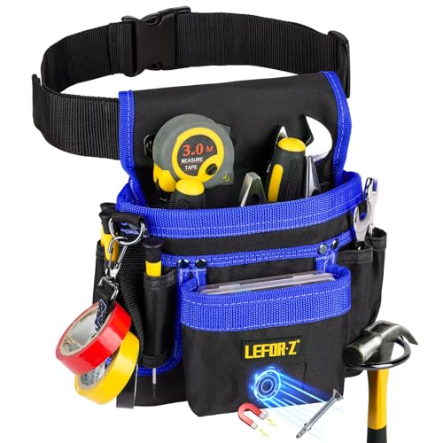 Tool Belt,14-Pockets Tool Belts for Men with Magnetic Tool Pouch (Black&blue)