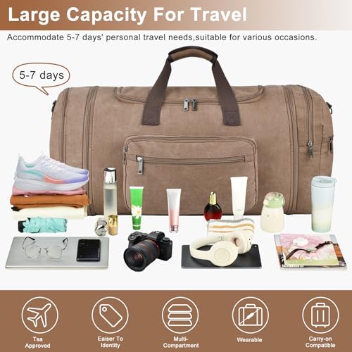 60L Canvas Duffle Bag for Men (Coffee / 60L)