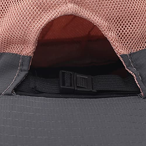 Womens Summer Sun Hat Beach Hat Wide Brim Outdoor UV Protection Hat Foldable Cool Mesh Ponytail Bucket Hat (6-7 / Grey+pink)