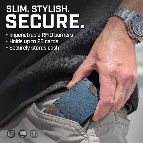 Slim Minimalist Wallets for Men (Operator (1000D Nylon, Black Leather | Satin Gun Metal))