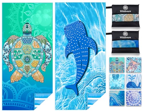 Microfiber Beach Towel (2 Pack Green Turtle Whale / 32x71 inch)