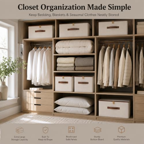 3 Pcs Rigid Storage Bins with Zipper Lid (Beige / M-15L)