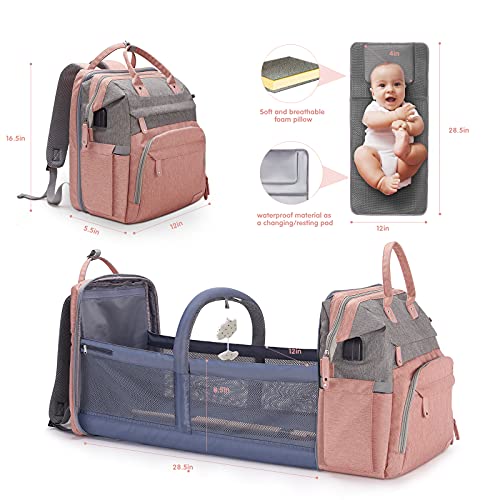 Baby Diaper Bag Backpack with ChangingStation (Baby Pink)