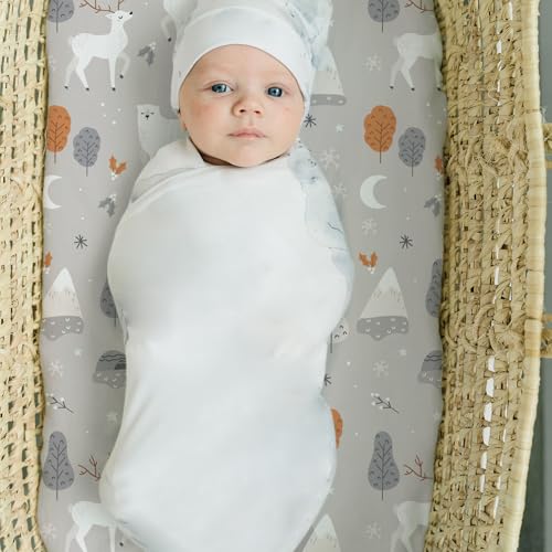 Stretch Fitted Bassinet Sheet Set BROLEX 2 Pack Cradle Sheets for Bassinet Pad (Snowy Forest / 32x16 Inch)