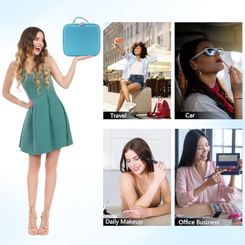 Travel Makeup Bag with LED Mirror Travel Makeup Organizer with 3 Lighted Settings (Blue / With LED Mirror Only)