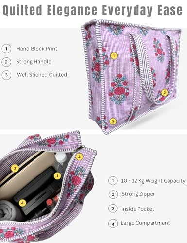100% Cotton Quilted Tote Bag For Women (Lavish Lavender Floral Print)