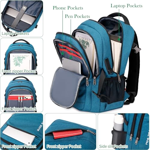 17.3 inch Large Laptop Backpack Durable Waterproof Travel College Backpack Bookbag for Men & Women Business Backpack with USB Charging Port and Headset Port Light Teal (A3-teal)