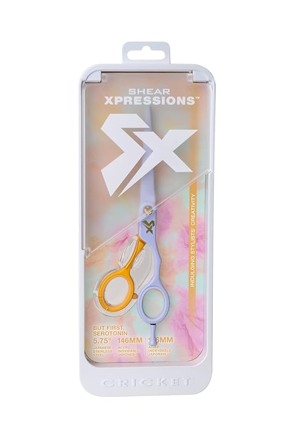 Cricket Shear Xpressions It's All Good 5.75" Professional Hair Cutting Scissors - Barber Scissors, Japanese Stainless Steel for Stylists and Home Use, But First, Serotonin, Lavender
