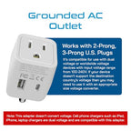 India, Nepal, Bangladesh Travel Adapter Plug with USB-A + USB-C - Type D - Usa Input - Ultra Compact - Safe Grounded Perfect for Cell Phones, Laptops, Camera (CTU-10) (Off White)