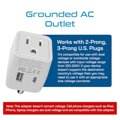 India, Nepal, Bangladesh Travel Adapter Plug with USB-A + USB-C - Type D - Usa Input - Ultra Compact - Safe Grounded Perfect for Cell Phones, Laptops, Camera (CTU-10) (Off White)