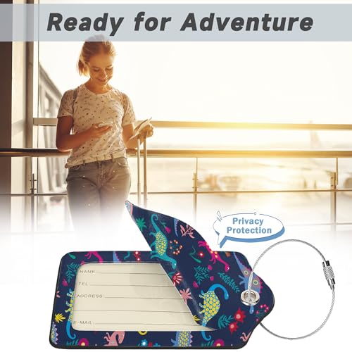 Set of 2 Luggage Tags for Suitcases (Cute Cartoon Dinosaur)
