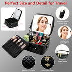Travel Makeup Bag with Light Up Mirror (Black Grid)