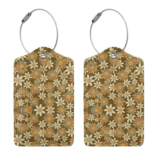 Flowers Leather Luggage Tag with Stainless Steel Ring (1 PCS / Flowers1)