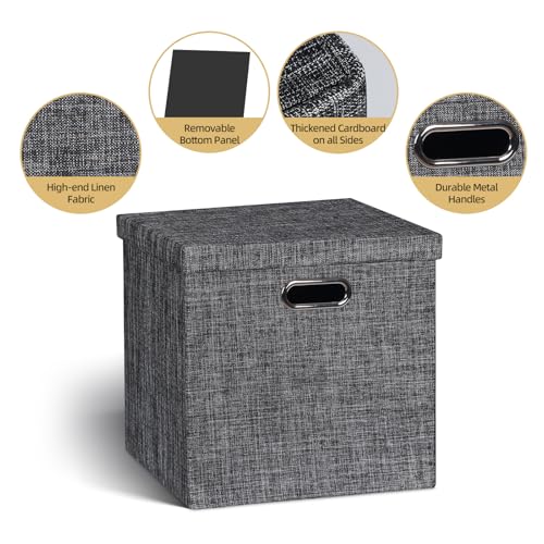 Storage Bins with Lids (13×13×13/4pcs with lids / Charcoal Gray)