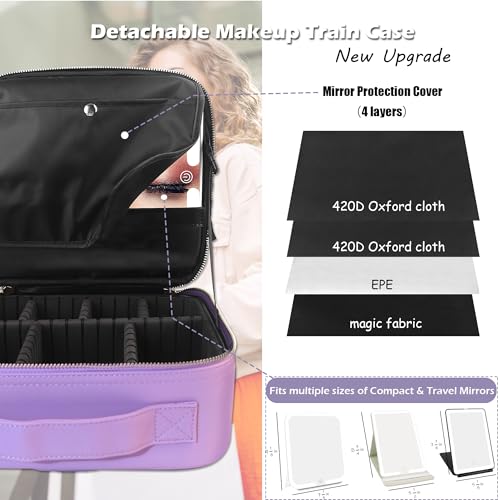 Travel Makeup Bag Cosmetic Bag Makeup Organizer Bag with Lighted Mirror (Violet / Woven)